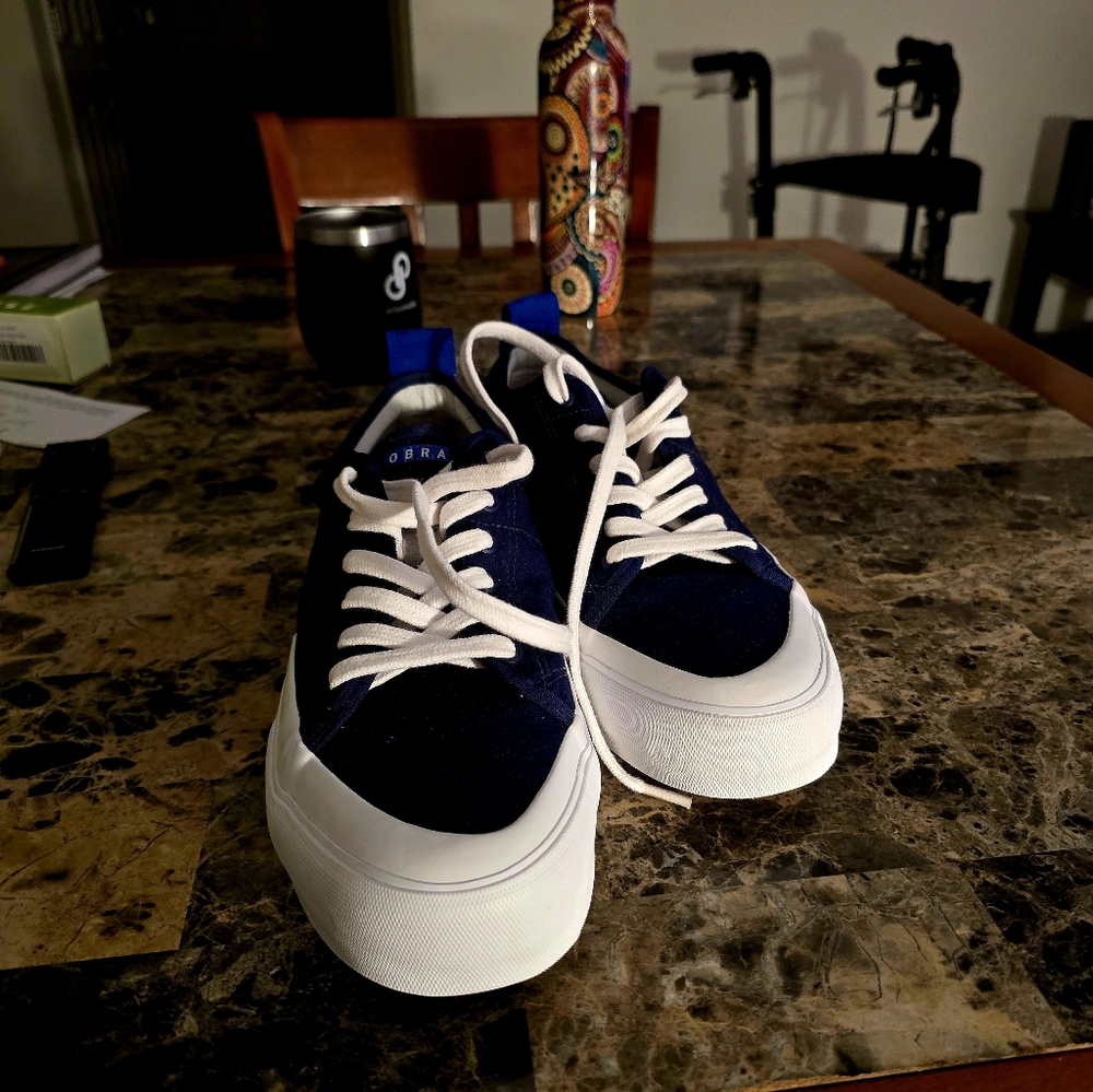 These Cobra Navy Blue and White Sneakers With With A Linen Shoe Protector